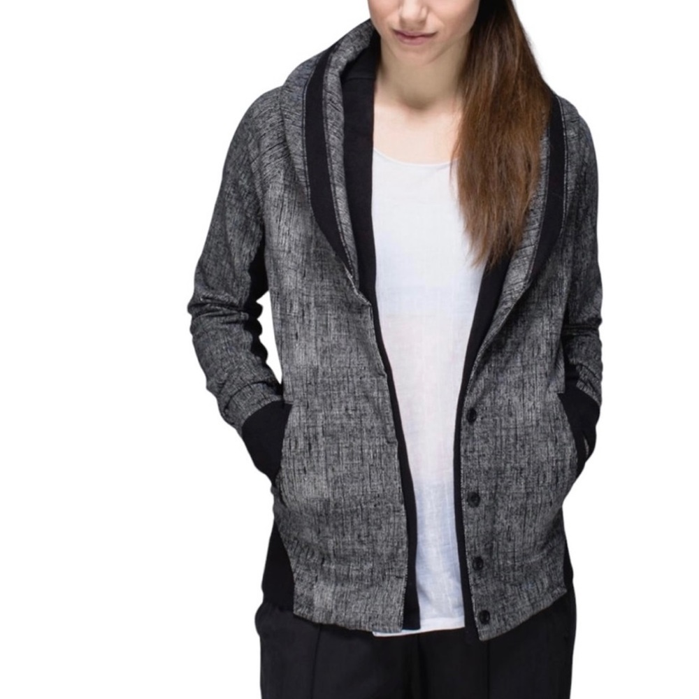 Lululemon To Class Jacket Burlap Texture Black Dune / Black Button front Sz 2